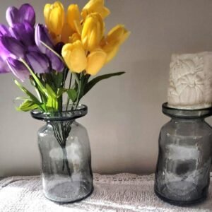 SMOKE GLASS CANDLE/VASE SET