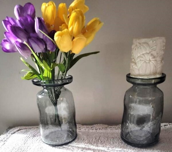 SMOKE GLASS CANDLE/VASE SET