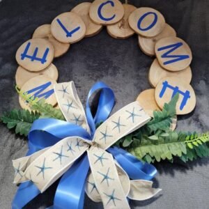 16" WOOD ROUND WELCOME WREATH