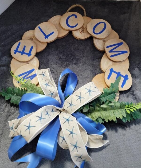 16" WOOD ROUND WELCOME WREATH