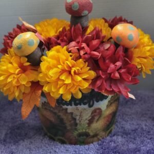 HALF TIN BUCKET WITH FLORALS